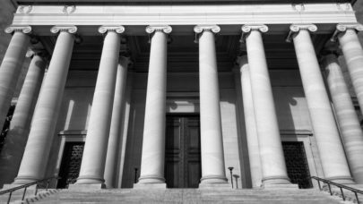 black and white photo of the national gallery of art in washington d.c.