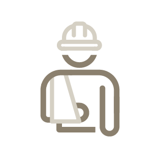 an icon of a worker wearing a hard hat with their hand in a sling, meant to represent MMRBH Law Office's workers' compensation services.